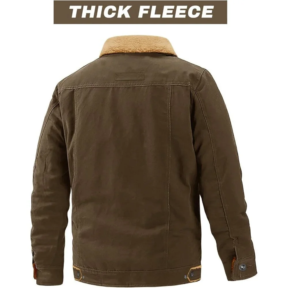 Men's Coffee Winter Thick Thermal Cotton Warm Fleece Lined Coat Cargo Jackets